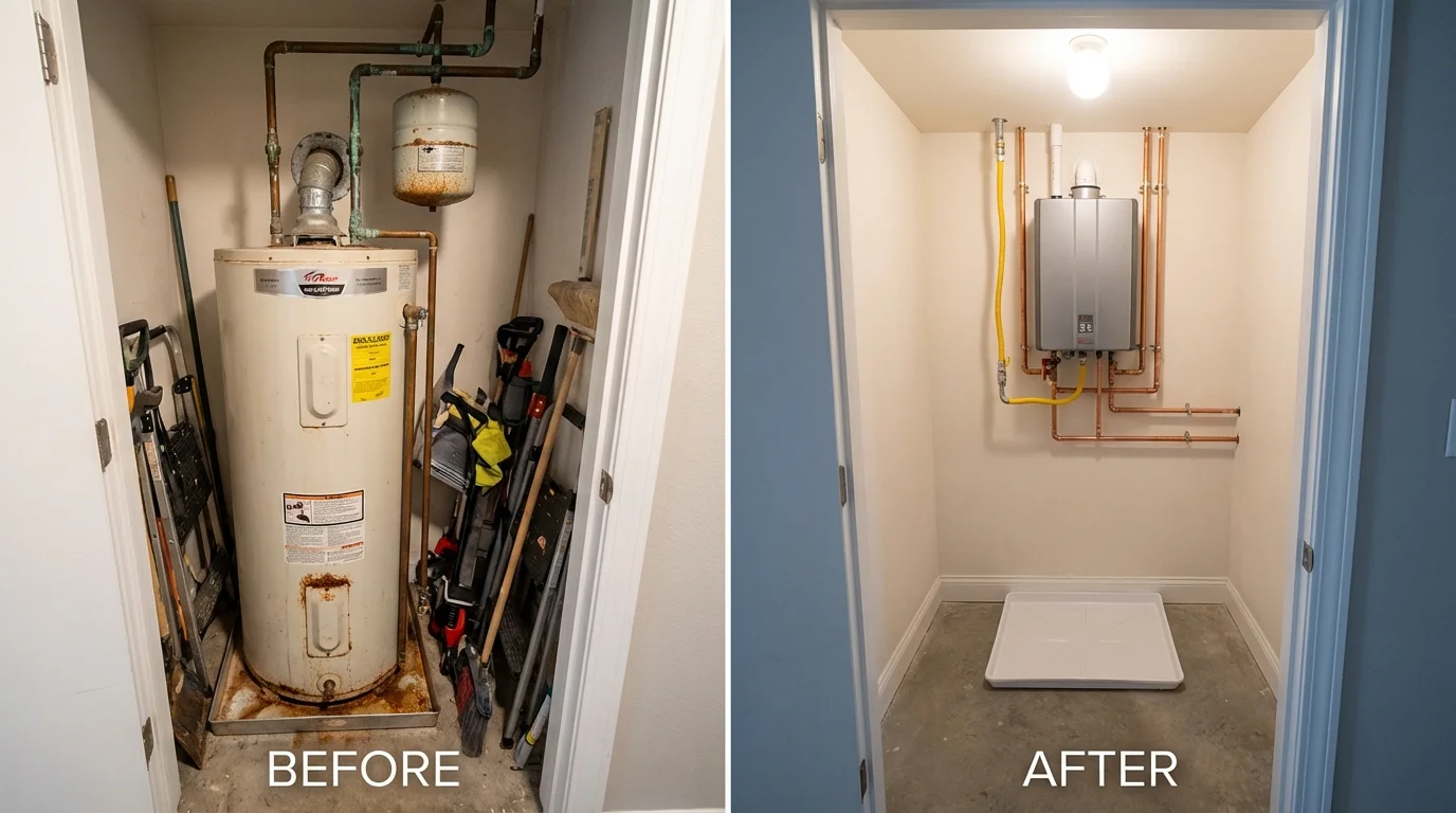 Tank water heater versus wall-mounted tankless unit comparison for Hoffman Estates, IL homeowners